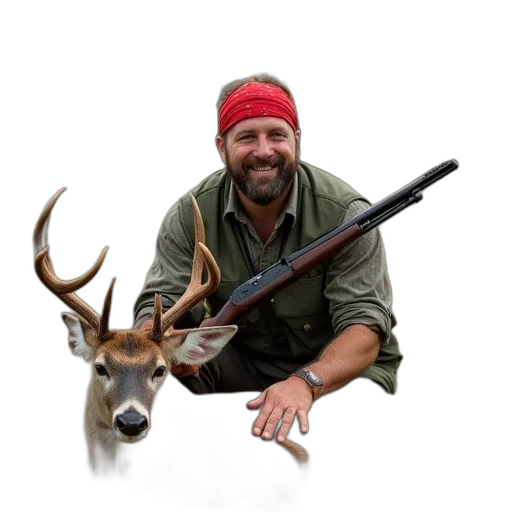 animal, weapon, staff, man, beard, red, bandana, kneeling transparent PNG cut-out