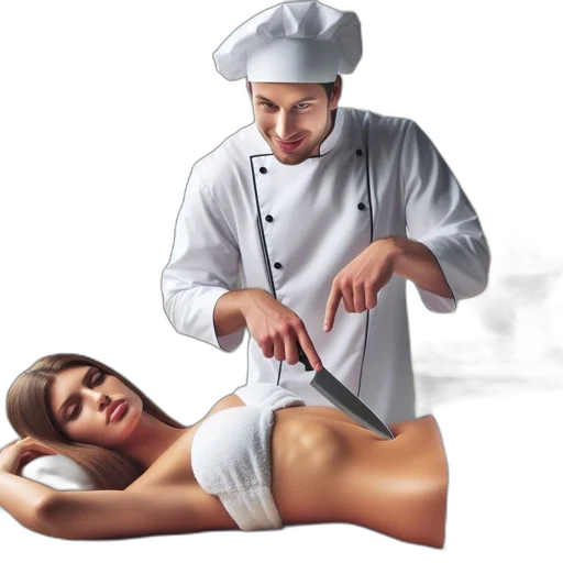 staff, photorealistic, playful, image, man, chef, outfit, humorously transparent PNG cut-out