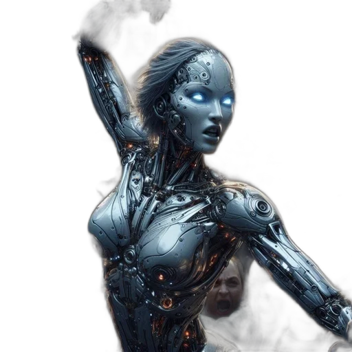 robot, concept art, cyberpunk, fantasy art, 3d render, blue, metallic, futuristic transparent PNG cut-out