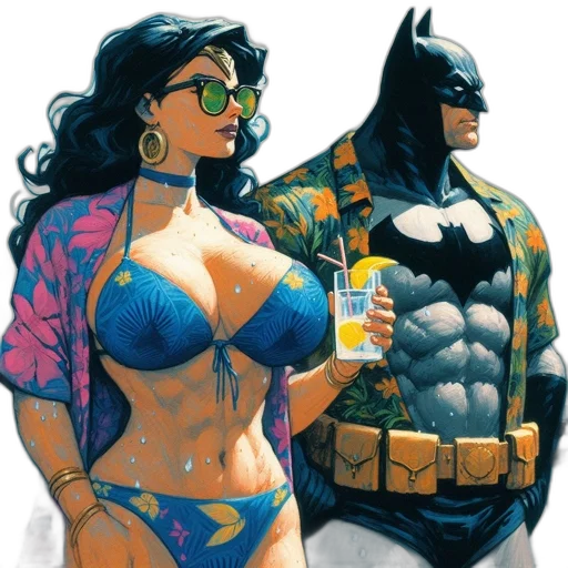 comic book art, concept art, fantasy art, cartoon, woman, blue, bikini, man transparent PNG cut-out
