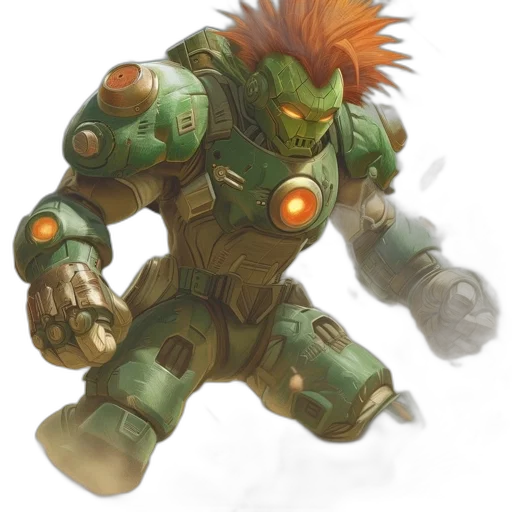 robot, weapon, concept art, fantasy art, comic book art, 3d render, green, earth tones transparent PNG cut-out