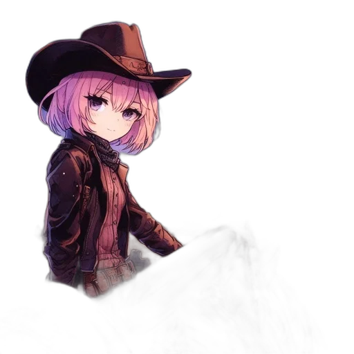 hat, jacket, weapon, robot, pixel art, anime, concept art, fantasy art transparent PNG cut-out