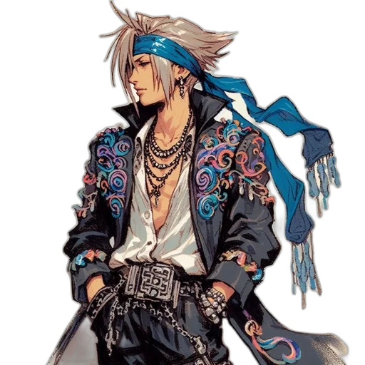 jacket, weapon, staff, jewelry, concept art, fantasy art, cyberpunk, pixel art transparent PNG cut-out