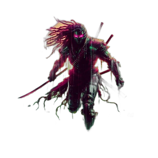 creature, hair, staff, mask, concept art, pixel art, cyberpunk, fantasy art transparent PNG cut-out