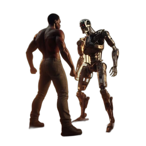 robot, concept art, 3d render, comic book art, pixel art, earth tones, dusk, dawn transparent PNG cut-out
