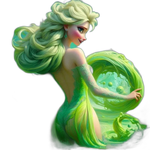 dress, creature, fantasy art, concept art, pixel art, 3d render, underwater, green transparent PNG cut-out