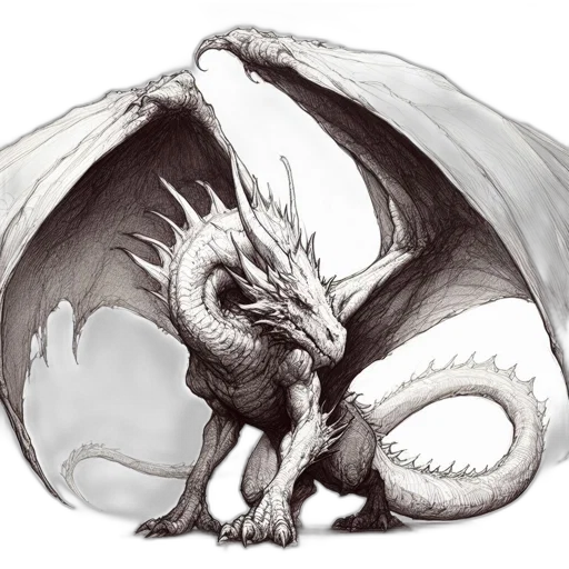 dragon, creature, animal, staff, concept art, fantasy art, pencil sketch, photorealistic transparent PNG cut-out