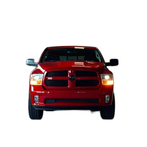 car, 3d render, photorealistic, red, pickup, truck, parked, garage transparent PNG cut-out