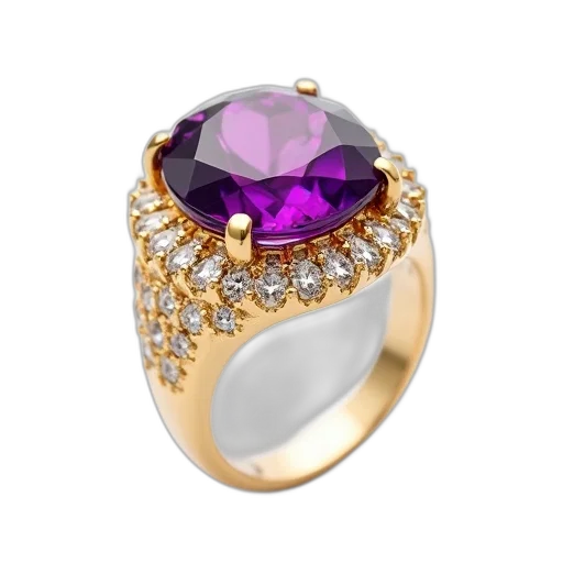 jewelry, crown, 3d render, photorealistic, gold, ring, large, purple transparent PNG cut-out