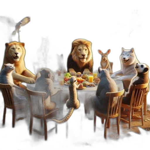 concept art, fantasy art, 3d render, cartoon, fire, gathering, animals, convenes transparent PNG cut-out