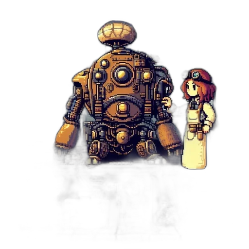 robot, weapon, staff, bottle, concept art, pixel art, fantasy art, watercolor transparent PNG cut-out