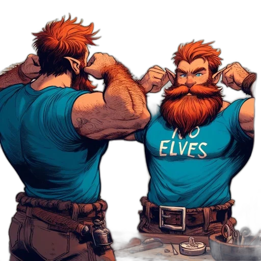 concept art, comic book art, fantasy art, cartoon, muscular, dwarf, bright, red transparent PNG cut-out