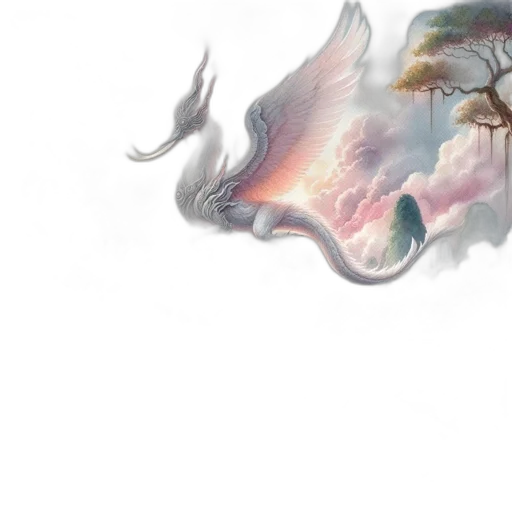 dragon, creature, mask, hair, fantasy art, concept art, watercolor, photorealistic transparent PNG cut-out