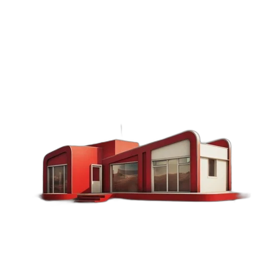 building, furniture, car, shoes, 3d render, concept art, photorealistic, red transparent PNG cut-out