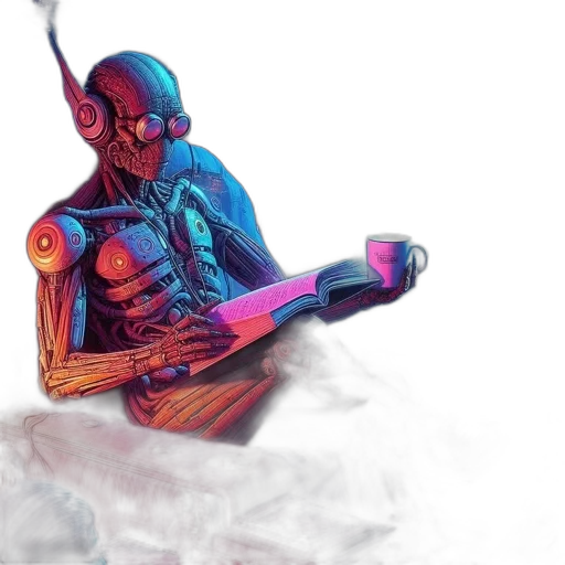 robot, sword, weapon, concept art, 3d render, cyberpunk, comic book art, outer space transparent PNG cut-out