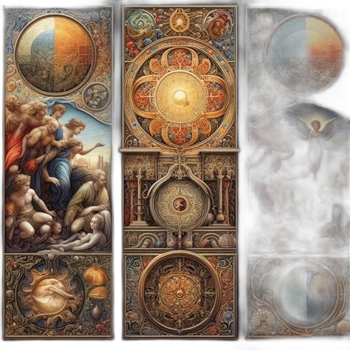 fantasy art, concept art, outer space, earth tones, image, detailed, ornate, triptych transparent PNG cut-out