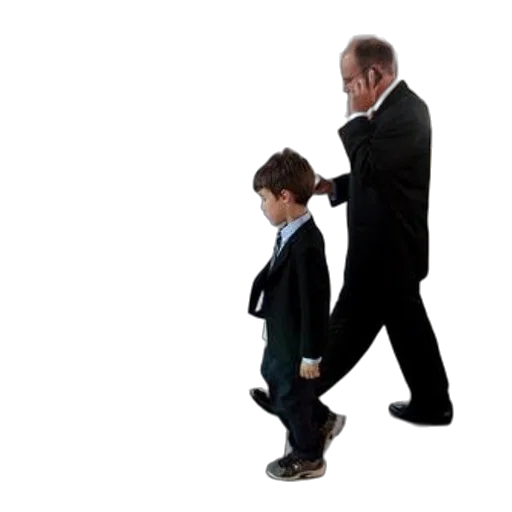 staff, man, suit, walks, young, boy, city, street transparent PNG cut-out