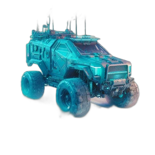 car, robot, weapon, concept art, 3d render, fantasy art, cyberpunk, blue transparent PNG cut-out