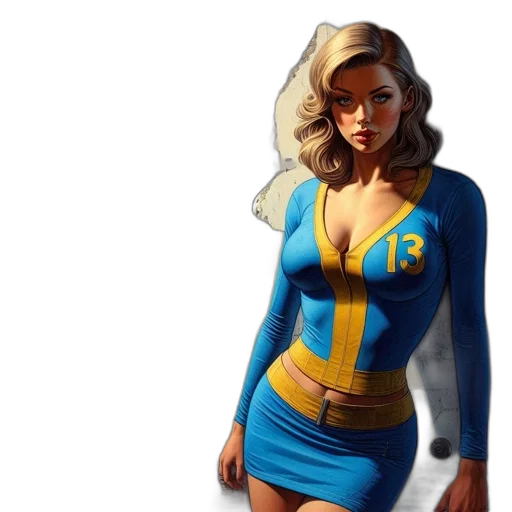 jacket, comic book art, concept art, fantasy art, pixel art, golden, woman, blue transparent PNG cut-out
