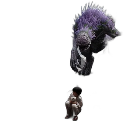 creature, dragon, animal, hair, concept art, 3d render, fantasy art, dark transparent PNG cut-out