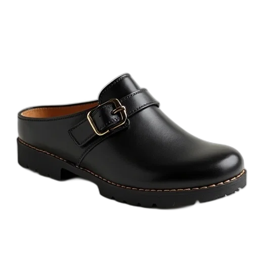 shoes, black, leather, clog transparent PNG cut-out