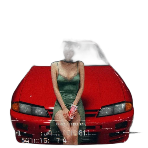 car, dress, mask, vaporwave, photorealistic, 3d render, concept art, fire transparent PNG cut-out