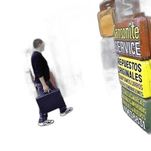 bottle, 3d render, photorealistic, concept art, man, walks, past, luggage transparent PNG cut-out
