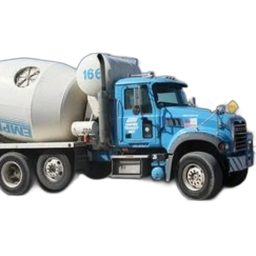3d render, blue, cement, mixer, truck, number, 166, side transparent PNG cut-out