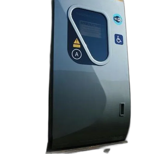 robot, 3d render, concept art, photorealistic, close-up, train, door, handicap transparent PNG cut-out