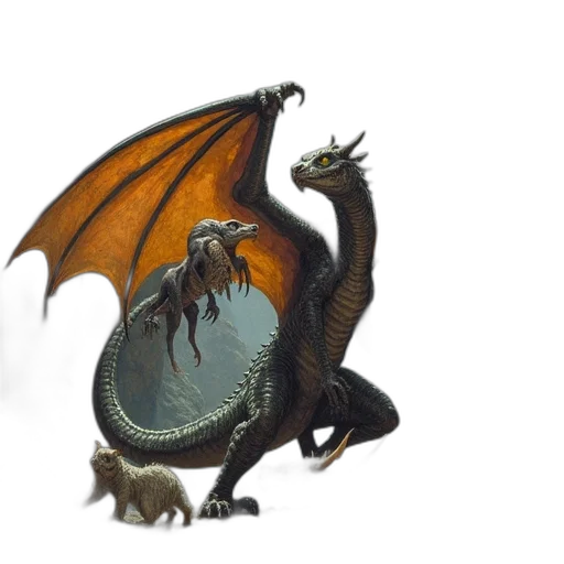 dragon, creature, sword, animal, fantasy art, concept art, 3d render, pixel art transparent PNG cut-out