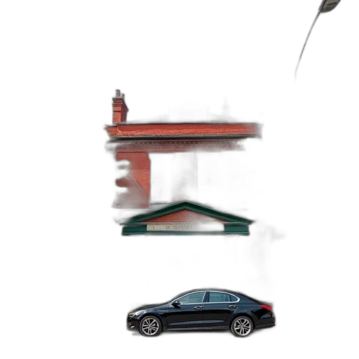 car, building, umbrella, concept art, 3d render, photorealistic, fog, red transparent PNG cut-out