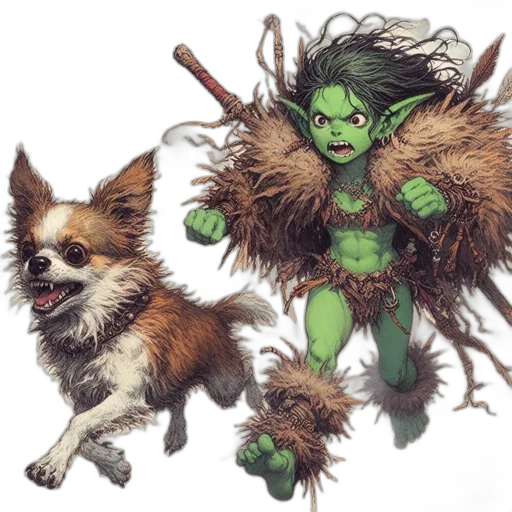 concept art, fantasy art, comic book art, pixel art, green, fierce, creature, wearing transparent PNG cut-out