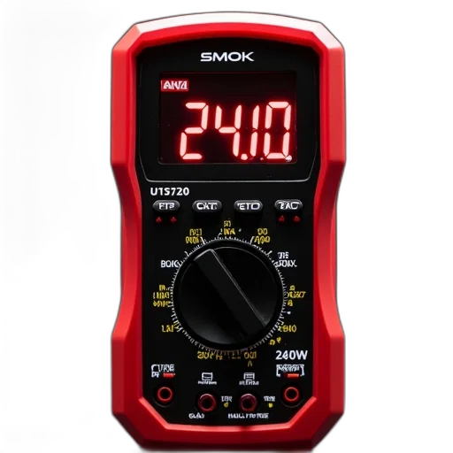 red, black, digital, multimeter, screen, displaying, various, readings transparent PNG cut-out