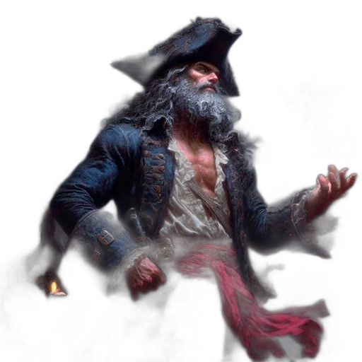 jacket, hat, concept art, fantasy art, photorealistic, 3d render, bearded, pirate transparent PNG cut-out