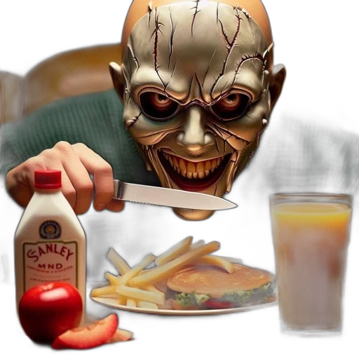 food, robot, creature, mask, concept art, 3d render, photorealistic, person transparent PNG cut-out