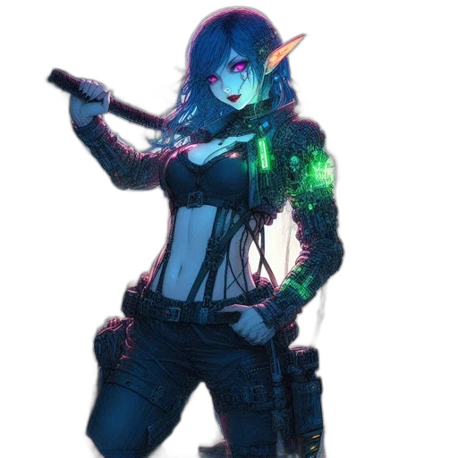 weapon, staff, sword, jacket, cyberpunk, concept art, fantasy art, pixel art transparent PNG cut-out