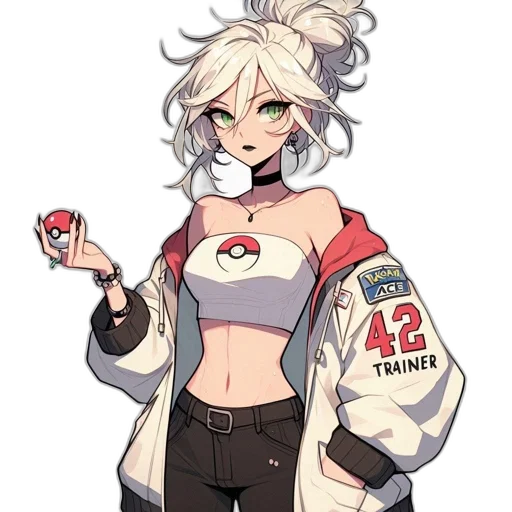 jacket, staff, weapon, concept art, pixel art, anime, cartoon, red transparent PNG cut-out