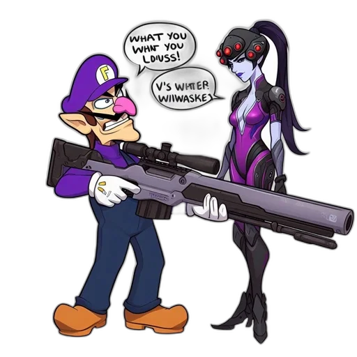 weapon, staff, robot, concept art, pixel art, comic book art, cyberpunk, waluigi transparent PNG cut-out