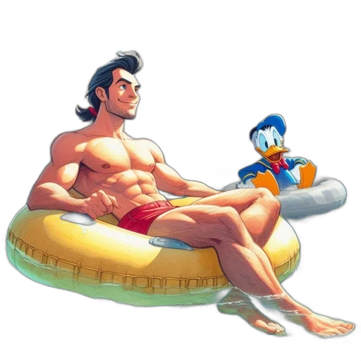 concept art, pixel art, cartoon, photorealistic, beach, underwater, two, characters transparent PNG cut-out
