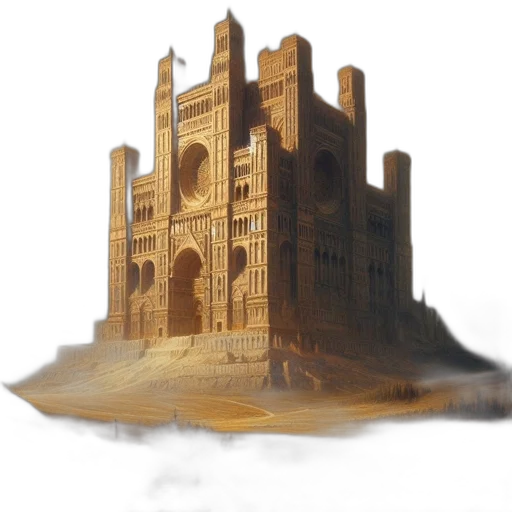 crown, building, concept art, 3d render, fantasy art, photorealistic, fog, underwater transparent PNG cut-out