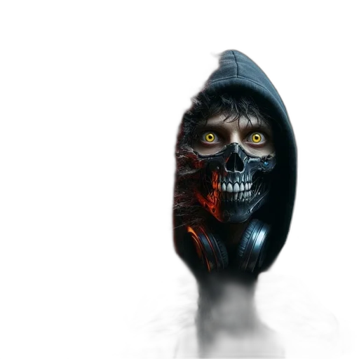 mask, face, jacket, creature, concept art, 3d render, cyberpunk, photorealistic transparent PNG cut-out