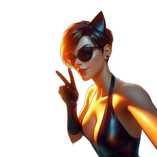 cyberpunk, concept art, 3d render, comic book art, neon lights, golden, neon, woman transparent PNG cut-out