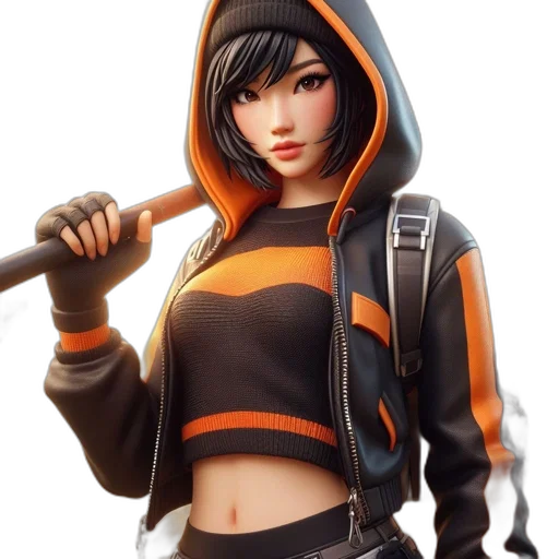 jacket, weapon, concept art, 3d render, fantasy art, photorealistic, animated, female transparent PNG cut-out
