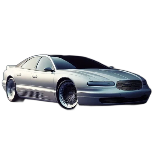 car, photorealistic, 3d render, concept art, vaporwave, sleek, silver, unique transparent PNG cut-out
