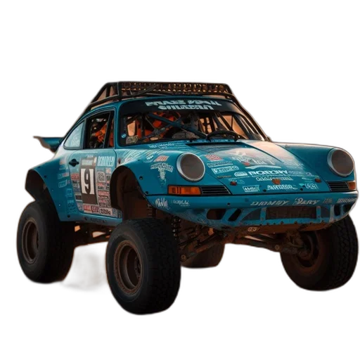 car, robot, 3d render, concept art, mid-air, porsche, 911, sponsorship transparent PNG cut-out