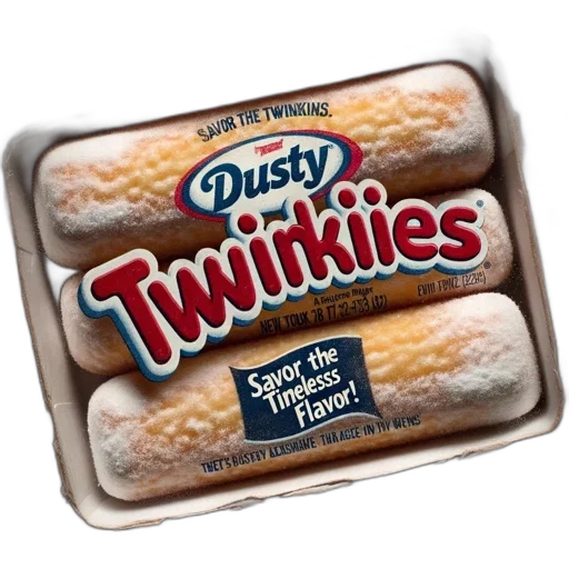 food, image, displays, package, labeled, dusty, twinkies, featuring transparent PNG cut-out