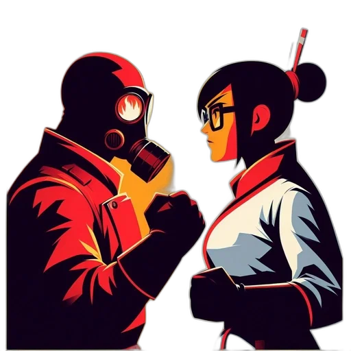 mask, staff, jacket, comic book art, concept art, cyberpunk, anime, fire transparent PNG cut-out