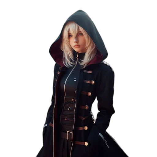 jacket, dress, staff, concept art, 3d render, fantasy art, photorealistic, dark transparent PNG cut-out
