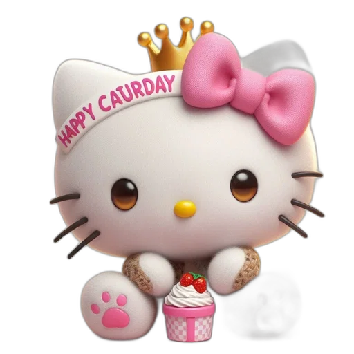 3d render, hello, kitty-like, character, pastel, environment, wears, golden transparent PNG cut-out