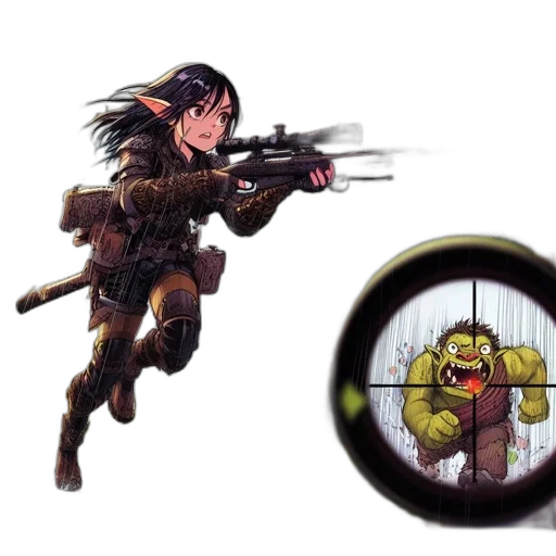weapon, concept art, pixel art, anime, comic book art, rainy, forest, woman transparent PNG cut-out